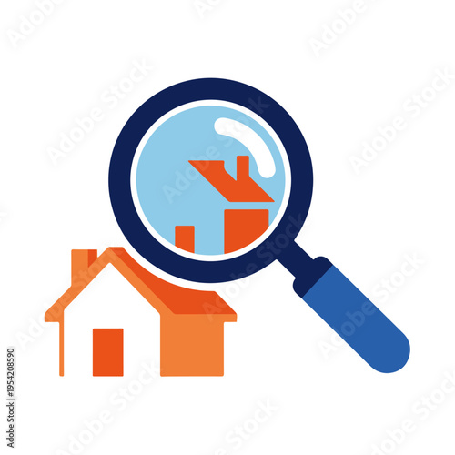 Real Estate Market Research Magnifying Glass Flat Vector Illustration