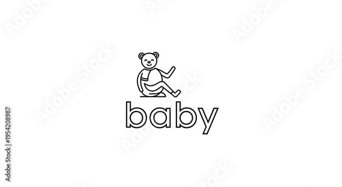 Minimalist outline illustration of a cute sitting baby bear icon, perfect for modern child-related branding, a simple and elegant graphic for nursery decor or baby product design