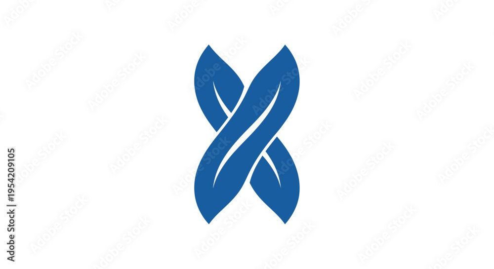 Fototapeta premium Abstract intertwined blue ribbon symbol, graphic vector design, digital illustration, minimalist style, clean white background