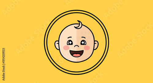 Adorable Cartoon Infant Head Graphic in Flat Design Style, Perfect for Kids Content, Joyful Child Symbol