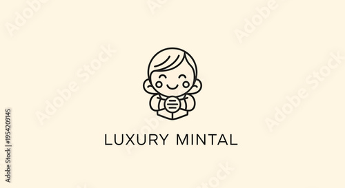 Adorable Baby Emblem Featuring a Chubby Child Embracing a Mintal Object, Perfect for Branding and Design Projects