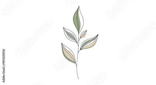 Abstract botanical illustration of smooth minimalist leaf design, digital graphic art, nature-inspired concept with soft muted tones, clean white background