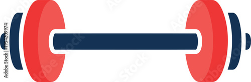 A graphic illustration of a dumbbell with red and blue weights