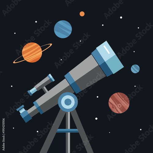 Telescope Observing Planets and Stars in Outer Space