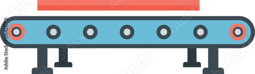 An industrial conveyor belt with a red object being transported