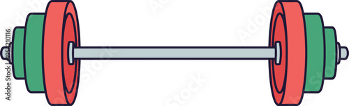 A colorful illustration of a dumbbell with red and green weights