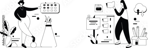 Modern office workflow balancing digital and physical organization