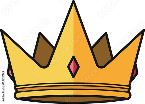 A cartoon illustration of a gold crown with red jewels on top