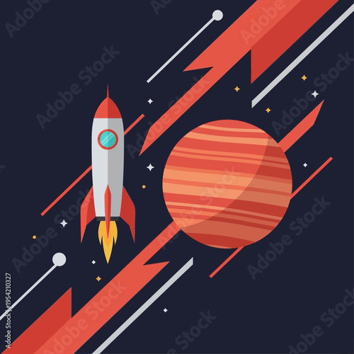 Rocket Launching Towards Jupiter Planet, Space Exploration, Sci-Fi Adventure