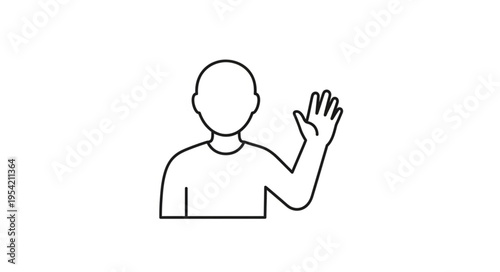Simple Line Drawing of a Person Waving Hello or Goodbye.