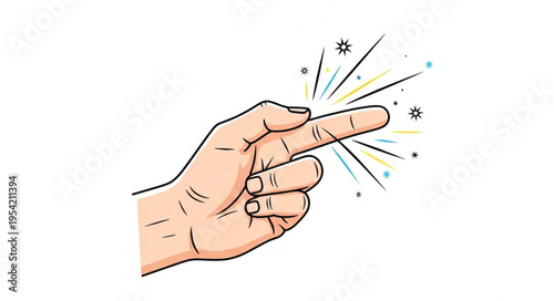 Hand Pointing with Sparkles - A Gesture of Emphasis and Direction.
