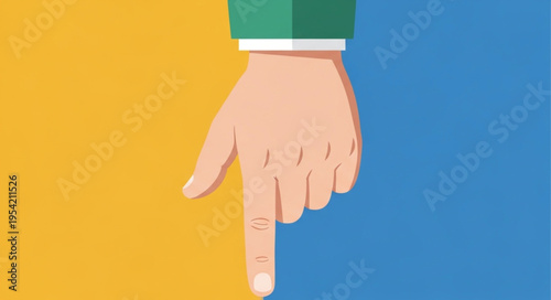 Illustration of a Hand Pointing Downward with Split Background.
