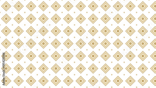 Seamless vector pattern with repeating golden diamond shapes and small dots on a clean white background, ideal for elegant digital and print designs, luxury branding