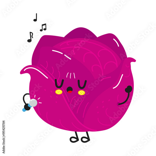 Red cabbage character singing and having fun with music