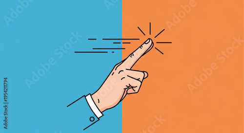 Illustration of a Hand Touching a Glowing Point on a Split Background.