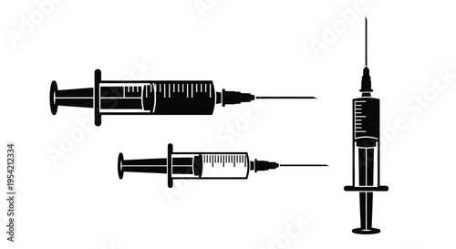 Medical syringes in a stark black graphic representation silhouette
