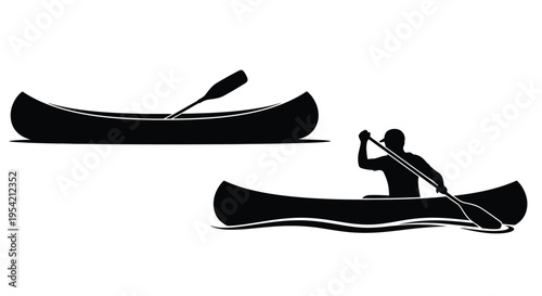 Canoeing scene with two boats and a paddler a distinct silhouette