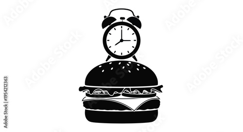Burger and alarm clock composition a playful illustration silhouette