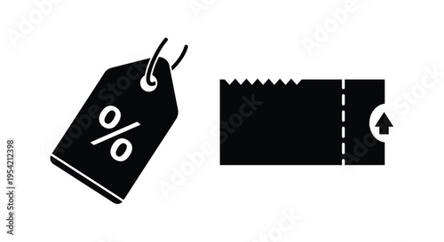 Black price tag and coupon with discount symbol a striking silhouette