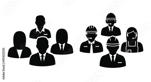 Diverse group of professionals depicted in a stark black silhouette