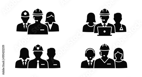 Diverse group of professionals depicted in a striking black silhouette