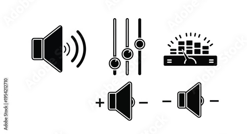 Audio control icons representing volume and sound minimalist silhouette