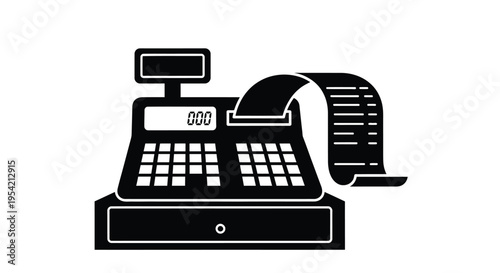 Modern cash register illustration with a digital display stark silhouette