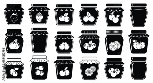 Collection of black jar silhouettes filled with various fruit designs