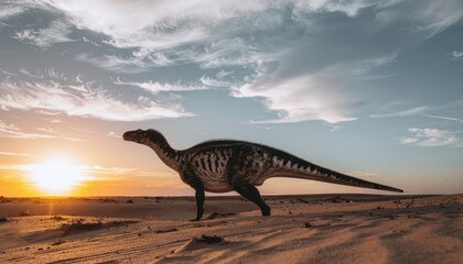 Majestic Dinosaur Silhouette Against the Sunset - A Prehistoric Scene.