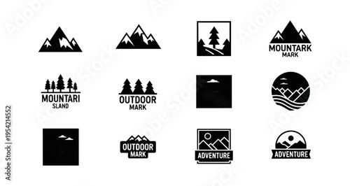 Abstract city skyline icons set on black