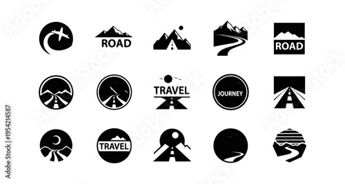 Abstract geometric cityscape silhouettes on black background