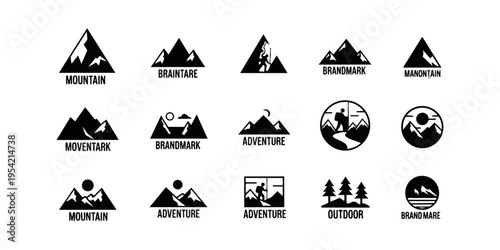 Mountain landscape design elements and concepts isolated on black background