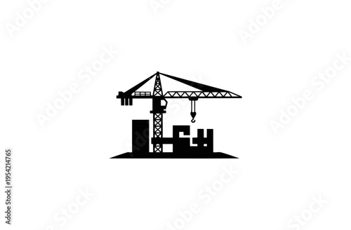 Silhouette of a construction crane against a black background