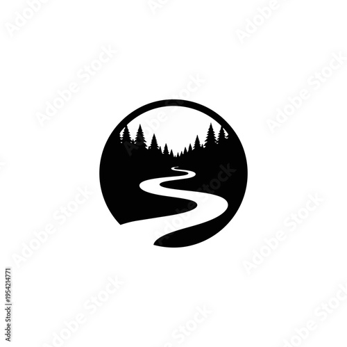 Silhouette of forest and sun against dark background