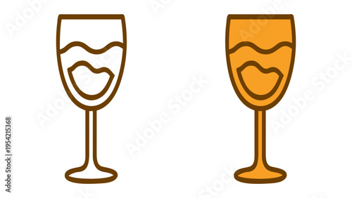 Golden Wine Glasses: A pair of elegantly drawn wine glasses. One, a delicate outline; the other, vividly filled with rich, golden liquid, promising a moment of sophisticated indulgence.