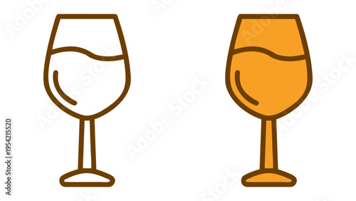 Elegant Wine Glasses Illustration: Two stylized wine glasses, one empty and outlined, the other filled with a golden liquid, evoke the essence of sophistication and enjoyment.