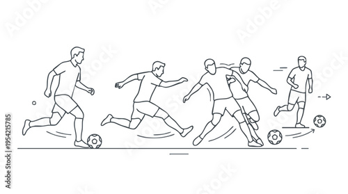 Dynamic soccer game scene with players in action on the field, illustrating competitive team sports and athletic movement