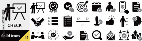 ベクターのチェックに関するシルエットアイコンセット
