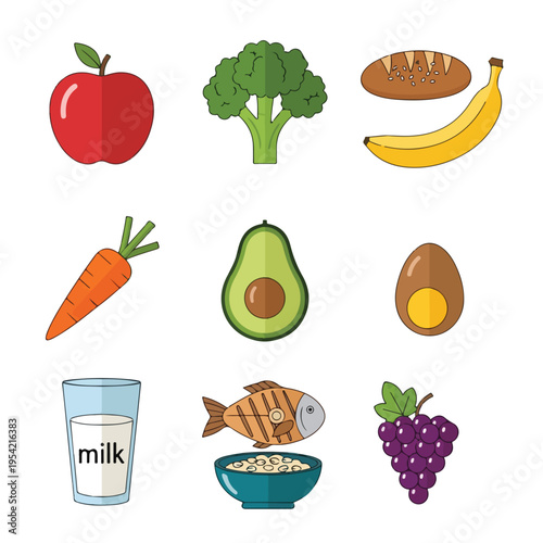 Collection of various fruits, vegetables, and other healthy food items