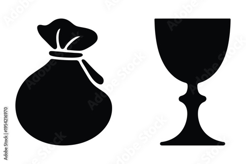 Money bag and chalice silhouette