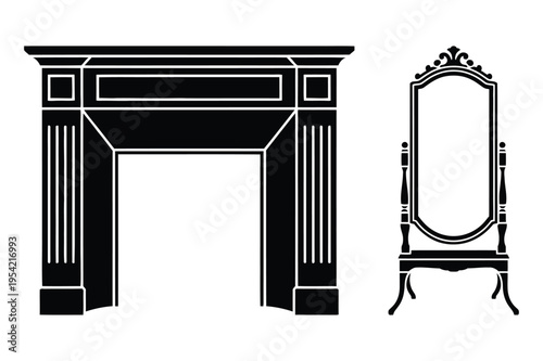 Fireplace and ornate mirror silhouette