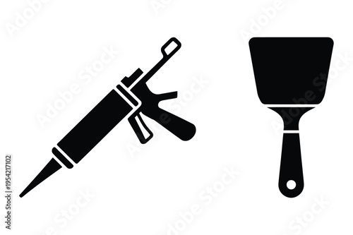 Caulking gun and trowel icons vector illustration