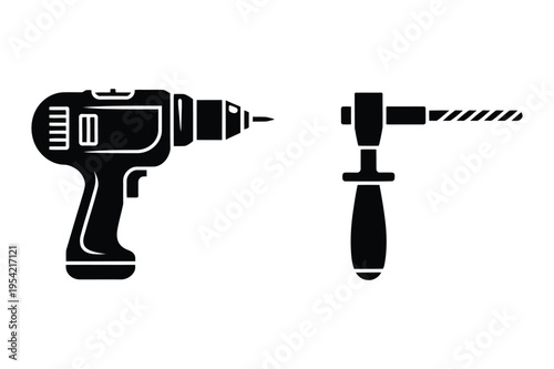 Power drill and manual drill silhouettes for tools with electric drill