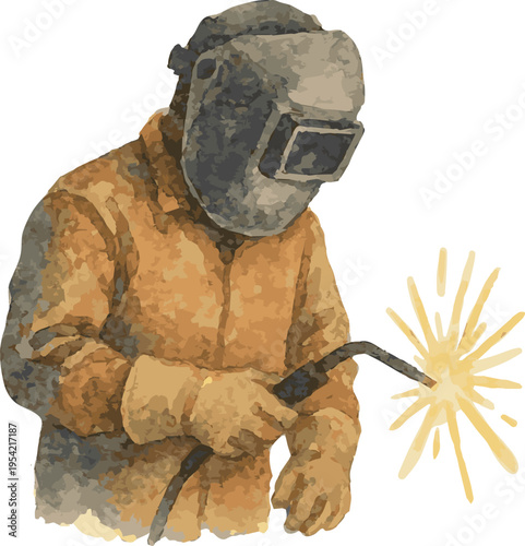 Watercolor painted vector illustration of Welder