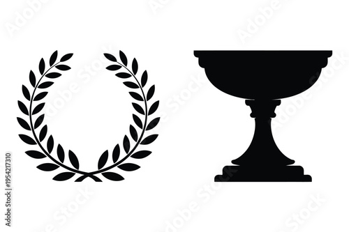 Laurel wreath and trophy cup icon with victory wreath