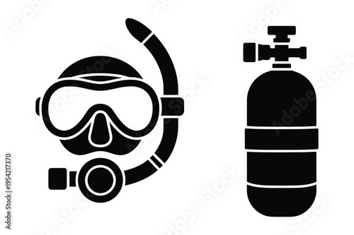 Diving mask and air tank icon