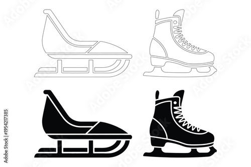 Ice skates and sled icon collection