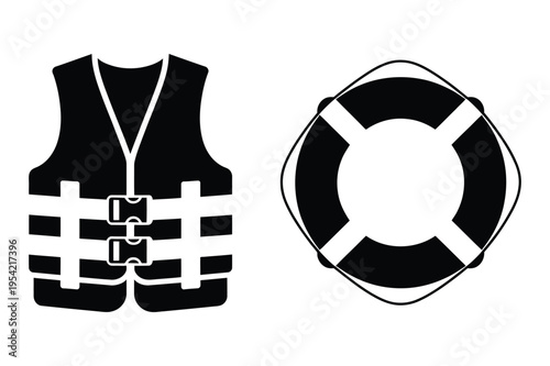 Life vest and lifebuoy icon with coast guard