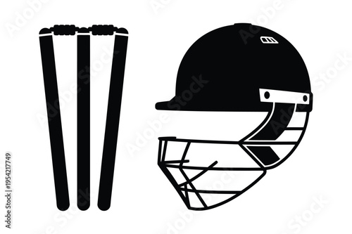 Cricket wicket and helmet icons