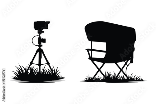 Camera on tripod and hunting blind icons